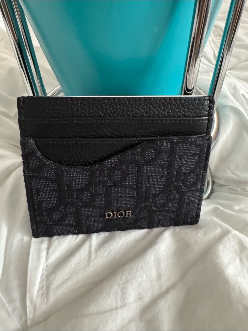 Dior Black Oblique Canvas & Leather Card Case with Gold Logo